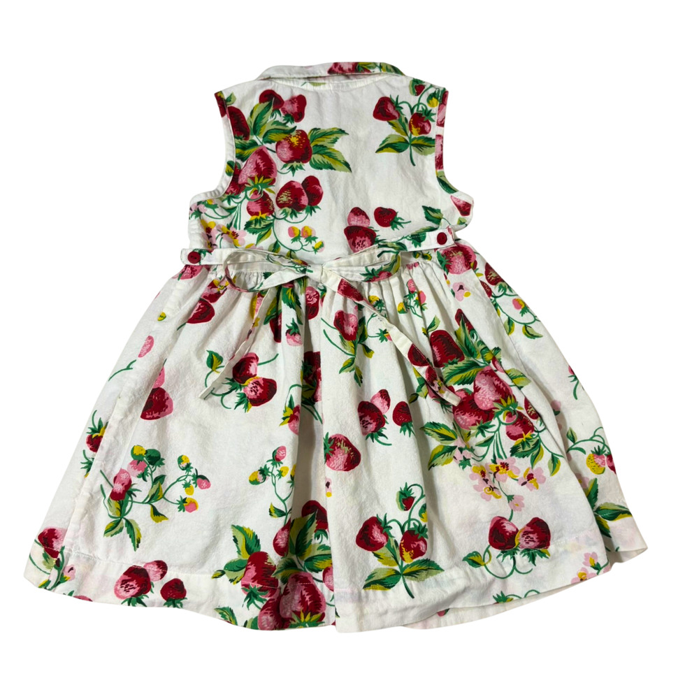 April Cornell Strawberry Porch Dress White Girls 3/4 Tie Sleeveless Summer Fruit - Picture 6 of 14